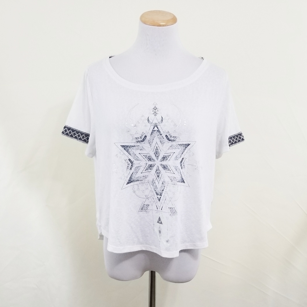 Miss Me star crop top tee metallic silver foil graphic size medium